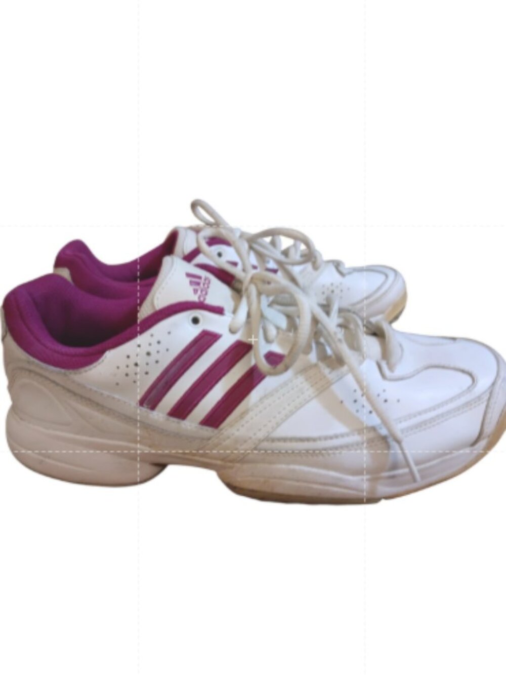 adidas Women's Bercuda 2.0 white with purple/magenta stripes size 10